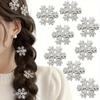 Christmas Sparkle Zircon Snowflake Hairpin Set of 2/5/10, Women's Cute Metal Rhinestone Hair Clips for Party Bangs Accessories