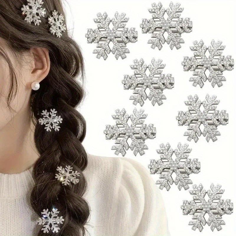 Christmas Sparkle Zircon Snowflake Hairpin Set of 2/5/10, Women's Cute Metal Rhinestone Hair Clips for Party Bangs Accessories