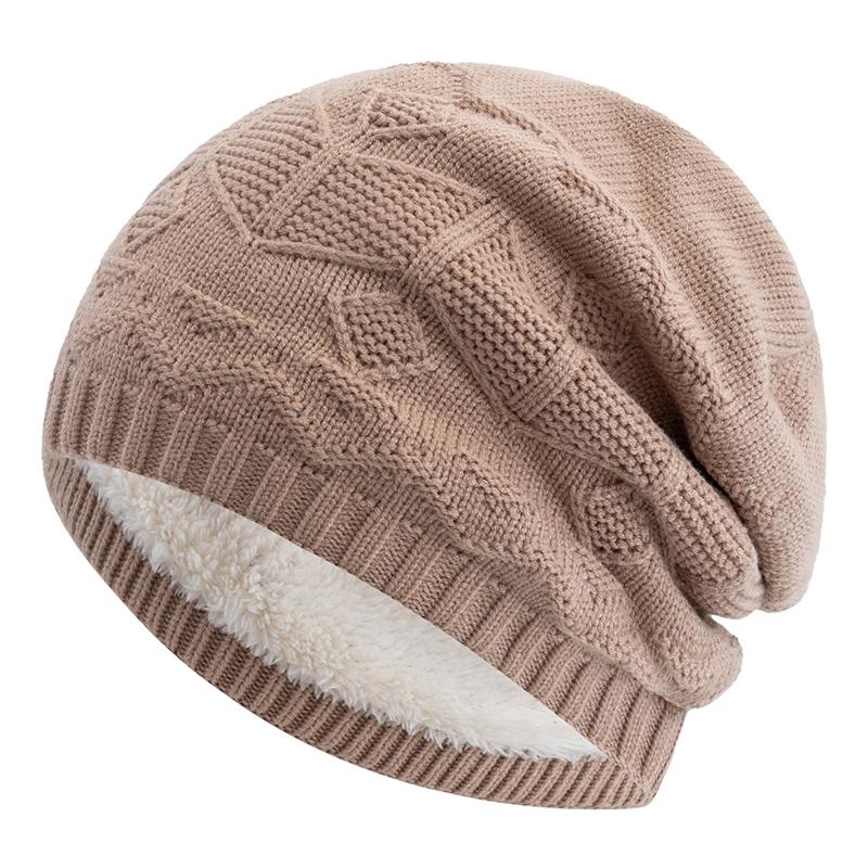 

New Style Unisex Warm Hat Interlaced Pattern Stylish Plush Fur Lined Soft Beanie Hat Thick Winter Hats For Women Men Knitted Hat 56cm-60cm бежевий
