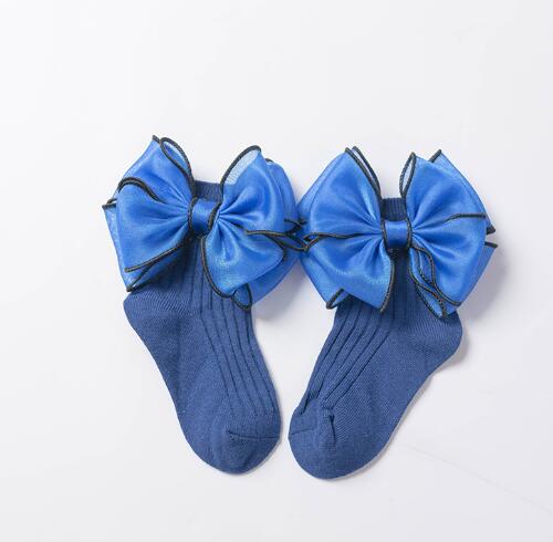 Girls Black Calf Socks Cute Bowknot Pearl Decor Combed Cotton Comfortable Toddler Baby Socks