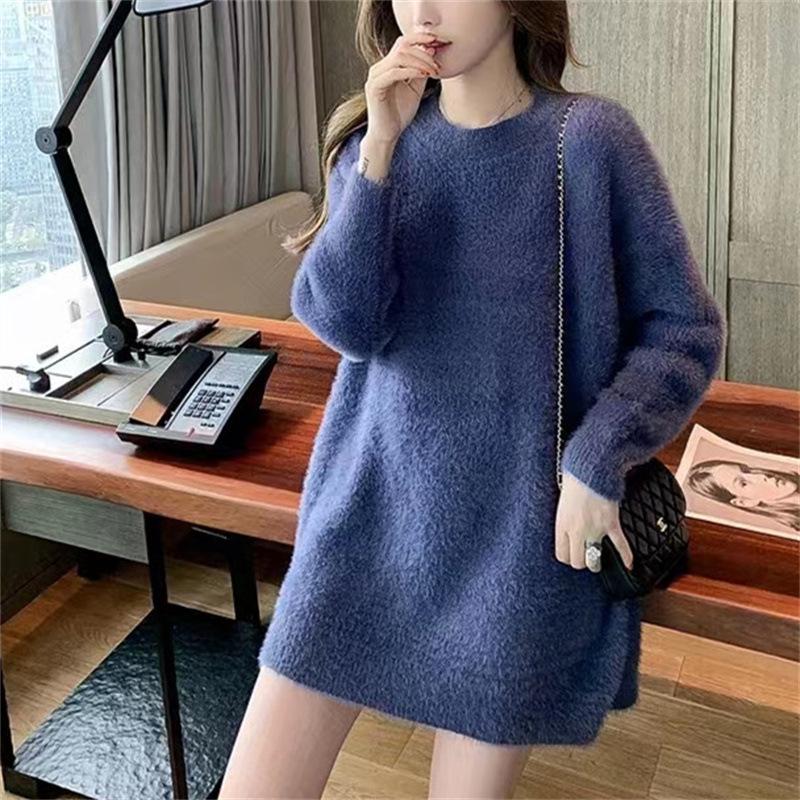 Women's Korean Style Loose Mink Cashmere Pullover Sweater - Candy Color, Thickened, Autumn/Winter Knit