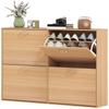 Slim Shoe Cabinet for 24 Pairs, 4 Drop-Down Doors, Adjustable Shelves, 120x24x81cm, Wood