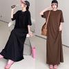 DIMANAF 2026 Summer New Plus Size Women O-Neck Short Sleeve Solid Maxi Long Dress Casual Lady Basic Clothing
