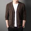 Herren Strickjacke im japanischen Stil mit V-Ausschnitt, langen Ärmeln und echten Taschen