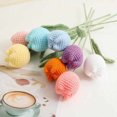 6PCS  Fake Flowers Crochet Flowers Handmade Knitting Tulip Artificial Wovenwith Stems for Valentine's Home Wedding Party Office Tables Decoration