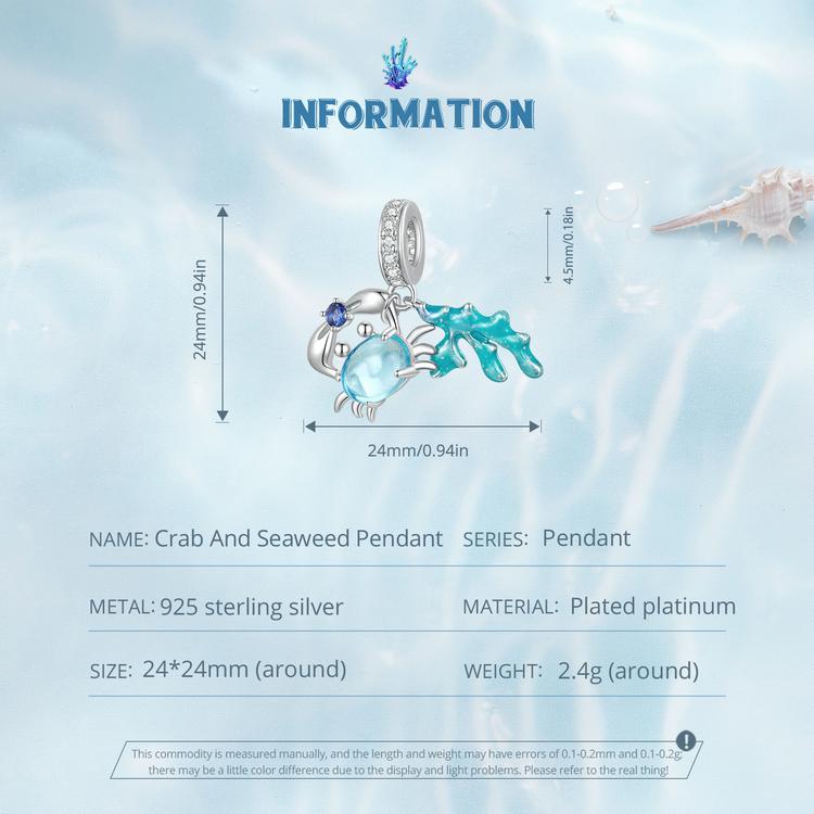 WOSTU Brelocuri din argint 925 scoici de mare margele submarine Pendan crab și alge marine se potrivesc brățară originală bijuterii DIY