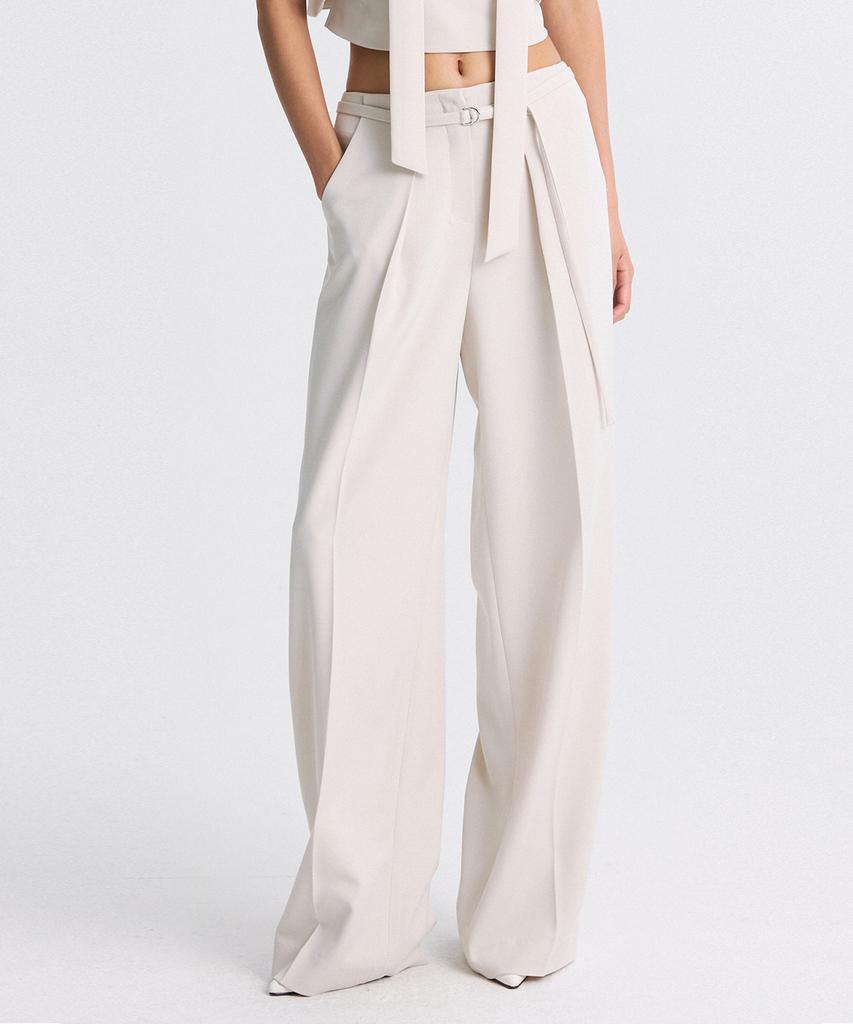 RE RHEE Straight Leg Belted Trouser Cream