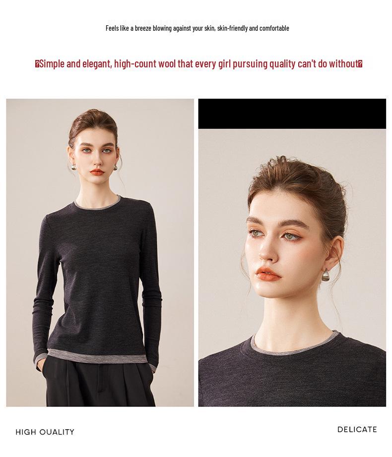 Women's Round Neck 100% Fine Wool Knit Top - Loose Slimming Fit