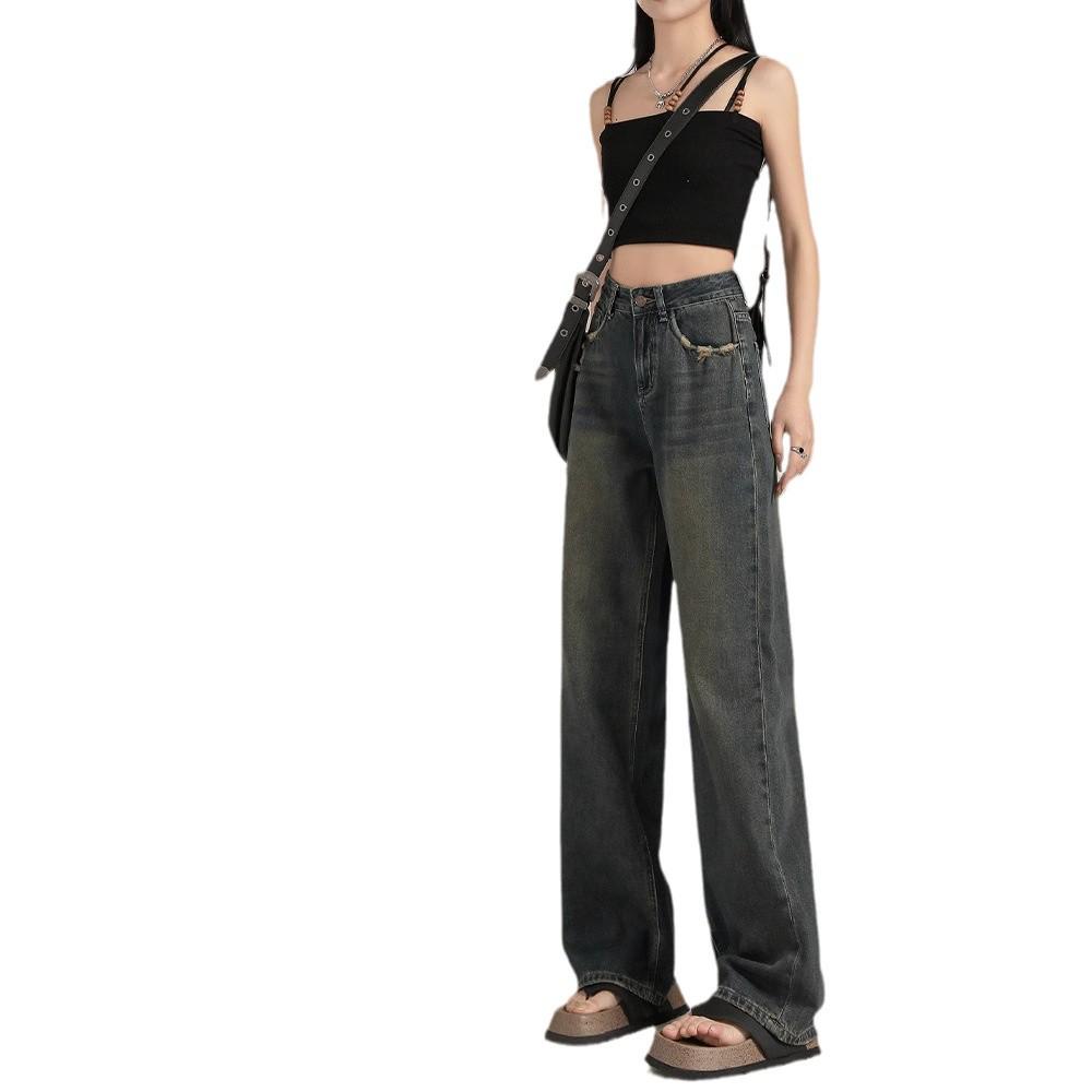 Women's Retro High-Waist Light Jeans: New 2026 Autumn/Winter Loose Straight-Leg Wide Pants