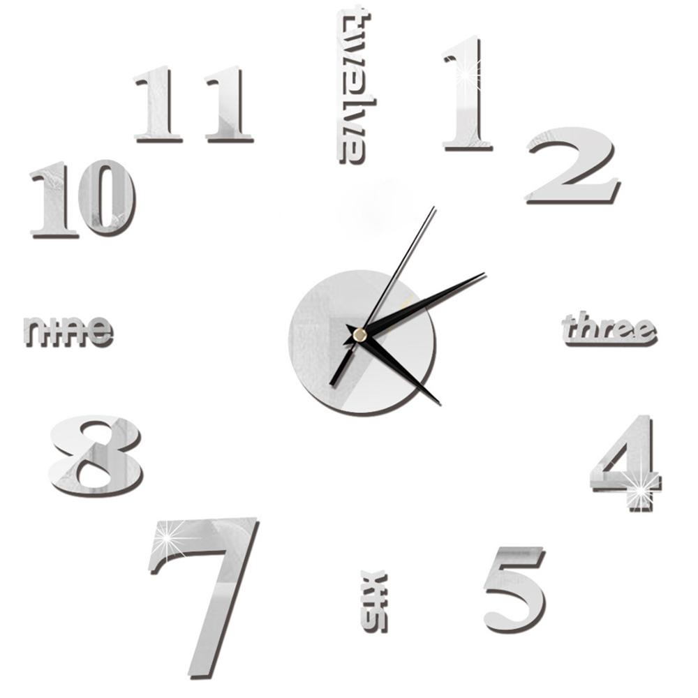 27inch Nordic Wall Clock Dining Restaurant Cafe Decorative Clocks Acrylic Mirror Wall Sticker Silent Quartz Watch Home Decor