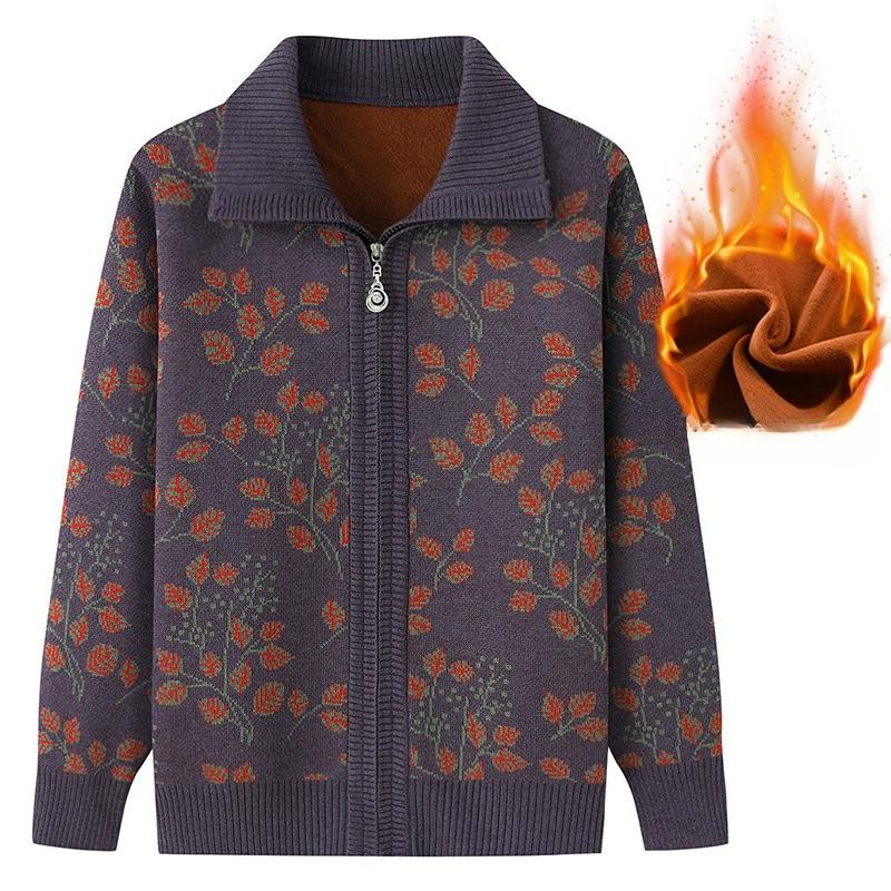 Women's Winter Sweater Cardigan Mother's Autumn and Winter Jacket Plus Velvet Thickening
