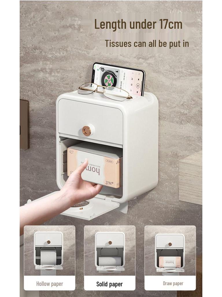 Wall-Mounted Waterproof Bathroom Tissue Box - Punch-Free Toilet Paper Storage Rack