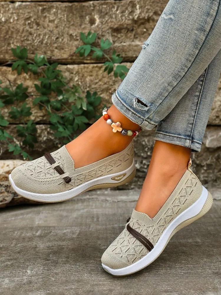 Mesh-bottom Anti-slip Women's Shoes, Flat Heel Breathable Flat Shoes, Comfortable Sports Shoes