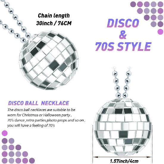 Junkin 48 Pieces Mirror Disco Ball Necklaces 70s Disco Party Favors Halloween Mini Balls Decoration,1.57 Inch Stage Props, Accessories, Festivals