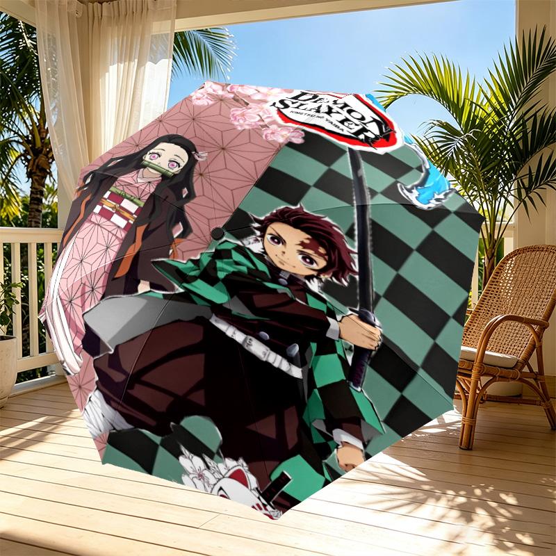 Parapluie Automatique Ouverture Fermeture Impression Demon Slayer, Parapluie Pliable Portable, pour les Trajets Extérieurs, les Voyages en Camping, Cadeau d'Anniversaire Idéal