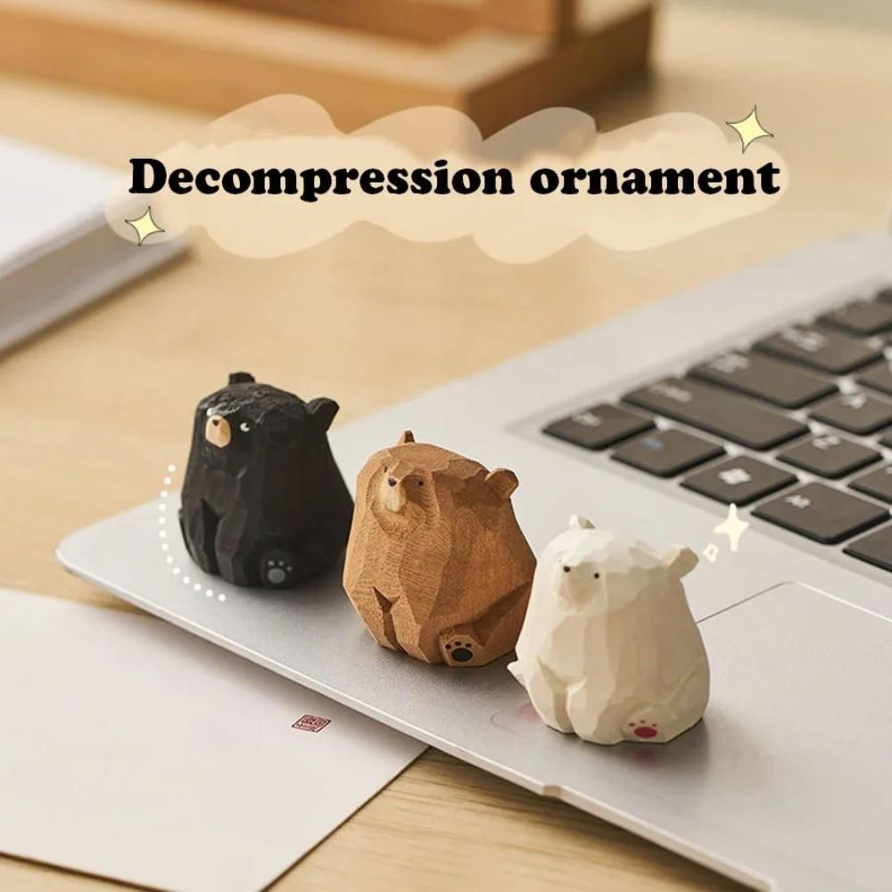 Solid Wood Hand Carved Bear Figurines Wooden Bear Ornaments Small Chair Ornaments  Table Decorate