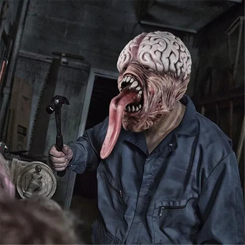 Evil Mask Horror Long Tongue Brain Brain Monster Mask Headge