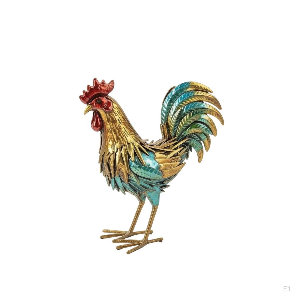 Metal Cockerel Sculpture Outdoor Garden Ornament HandPainted Statue for Lawn,