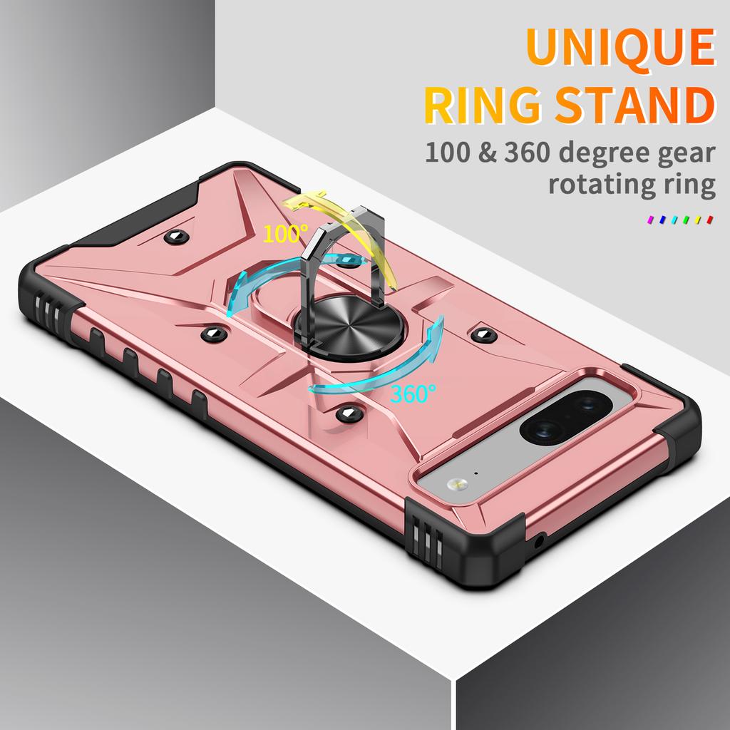 For Google Pixel 7 5G TPU+PC Dual Layer Phone Case Ring Holder Kickstand Protective Cover