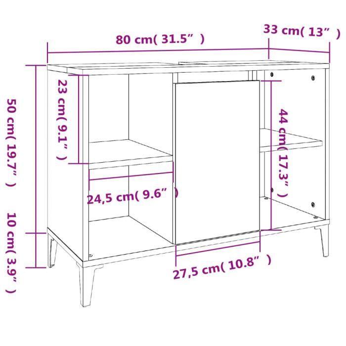 VidaXL Meuble d'évier chêne marron 80x33x60 cm bois d'ingénierie 821299