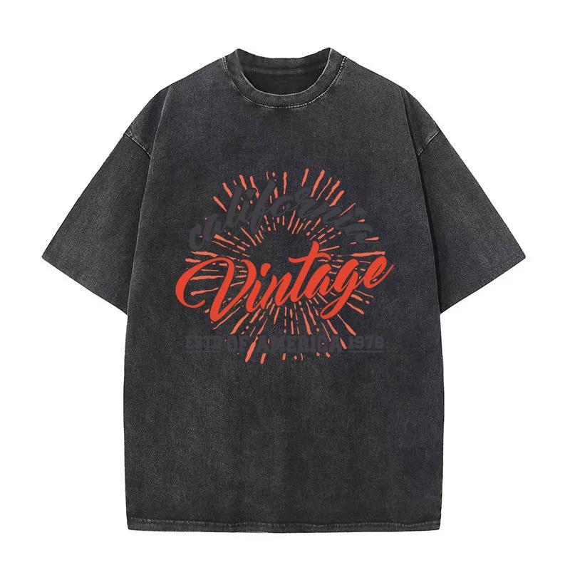 Summer Black washed vintage T-shirt men's and women's retro casual top comfortable street clothing graphic t shirts