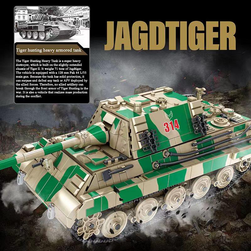 WW2 Military Jagdtiger Hunting Tiger Tank Building Block Set German Armored Vehicles Army Soldier Block Bricks Toy Children Birthday Gift Presents