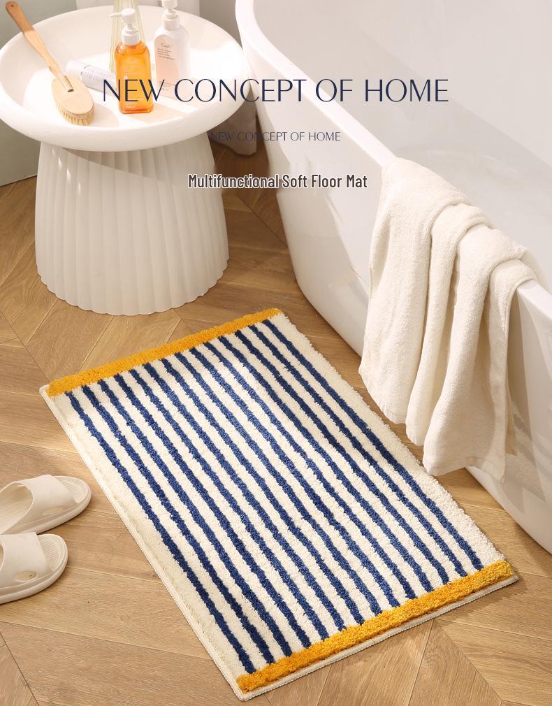 Thickened Anti-Slip Bedroom Rug: Flocked, Wear-Resistant, Water-Absorbent Foot Pad with Simple Striped Design