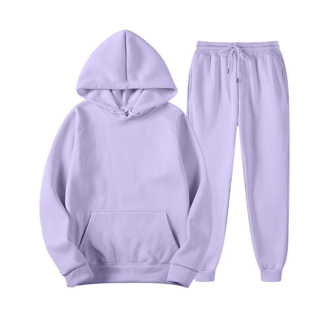 Women's Fashion Casual Solid Color Loose Hooded Sweatshirt Suit