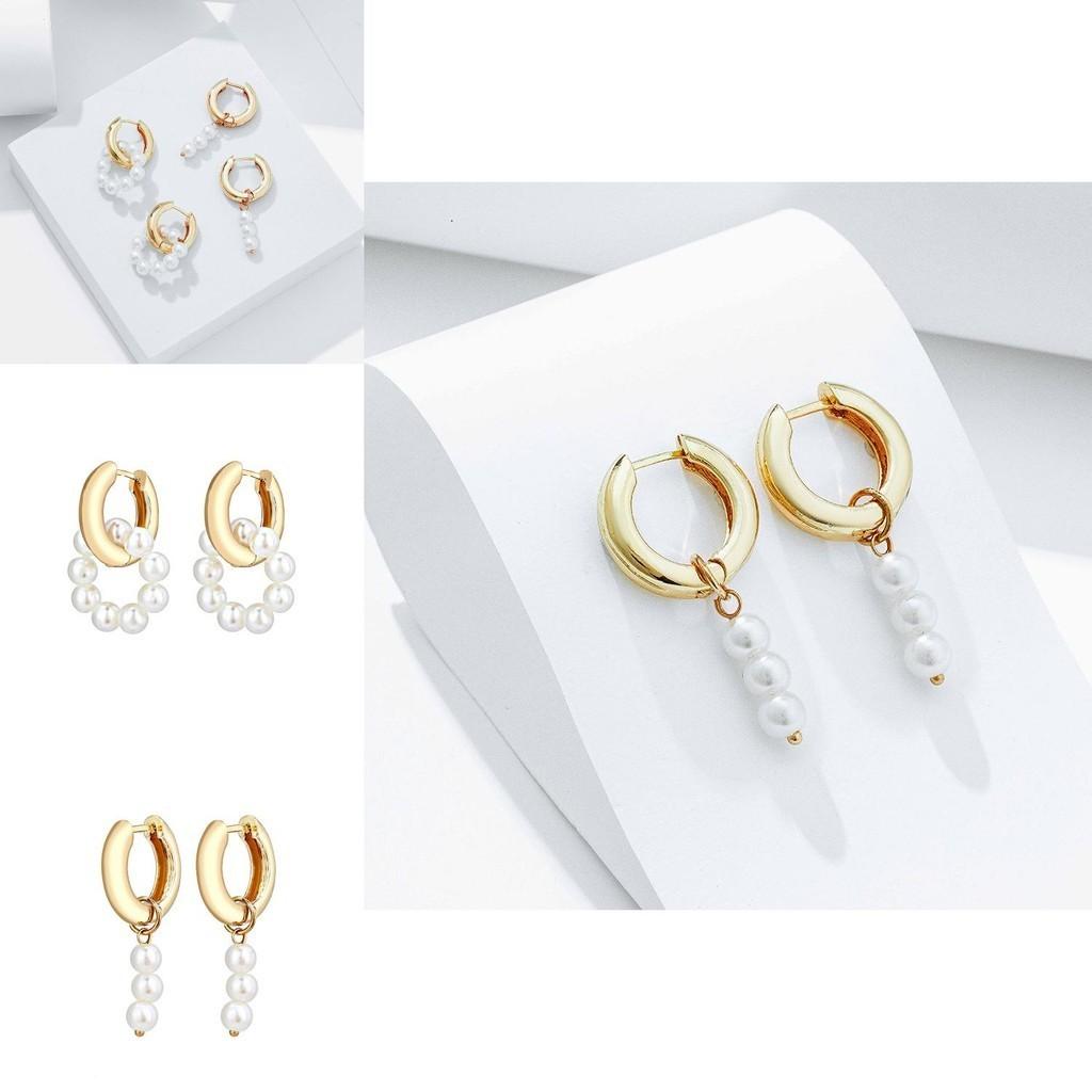 Trendy Fashionable Pearl Earrings For Women Geometric Design With Alloy Material