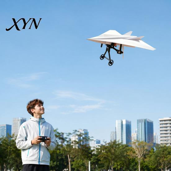 DIY Paper Plane Set RC Airplane Kit, Remote Control Electric Module with Gyro Aircraft Launcher Component Stabilizer, Dual Propellers, for Beginner