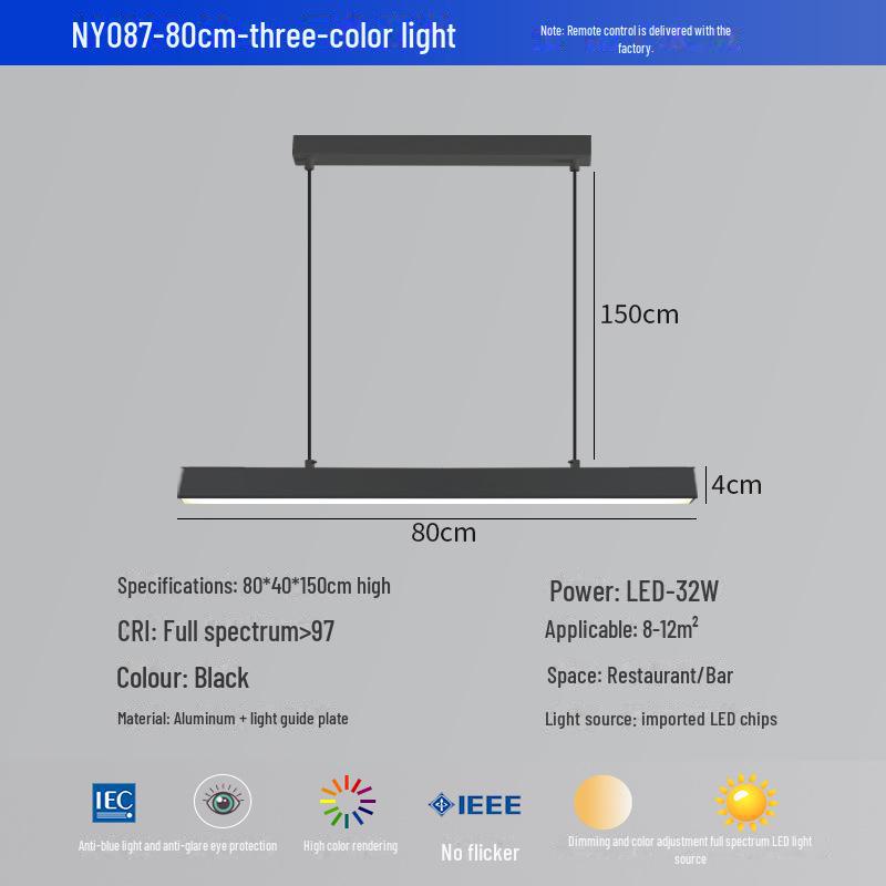 

Люстра полного спектра с высоким индексом цветопередачи Ra97 для современной столовой — без мерцания, с защитой для глаз, линейный дизайн White Light