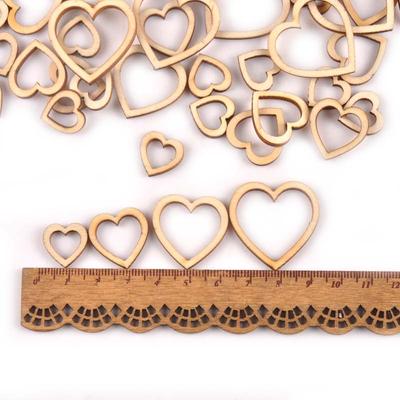 50Pcs Mixed Hollowed Heart Wooden Decoration DIY Scrapbook For Handicraft Home Accessories Wood Crafts Ornaments 30-50mm
