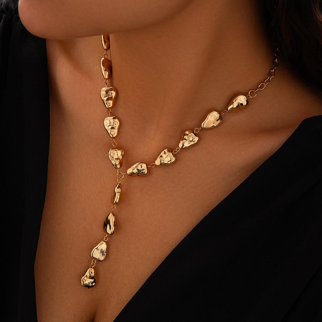 Irregular Baroque Y-shaped Collarbone Chain Cold Wind Flat Water Drop Pendant Necklace Female