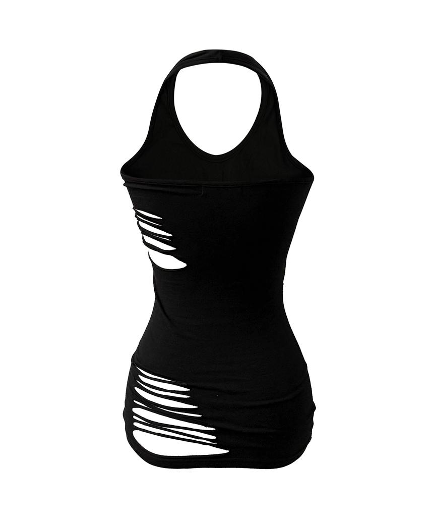 URBANUNIQUE LABEL Hand-Cut Damaged Halterneck Sleeveless (Black)