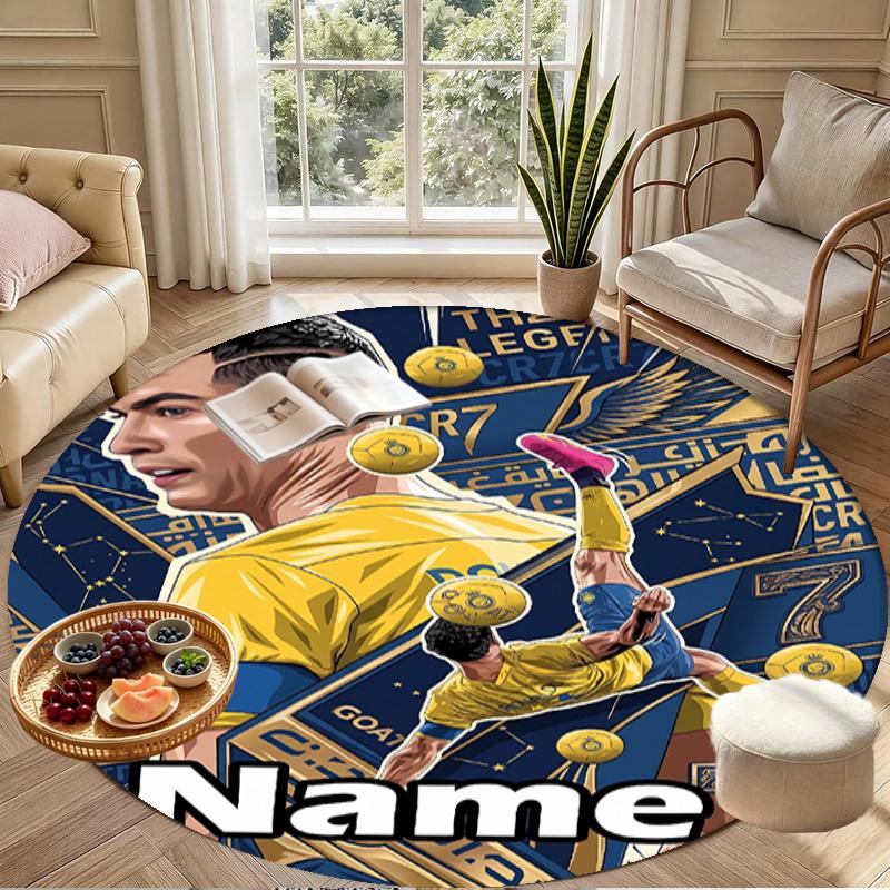 Custom Name Personalized Cristiano Ronaldo Print Round Rug, Versatile Home Decor Carpet, for Playroom, Apartment, Balcony, Entryway, Hallway Gift