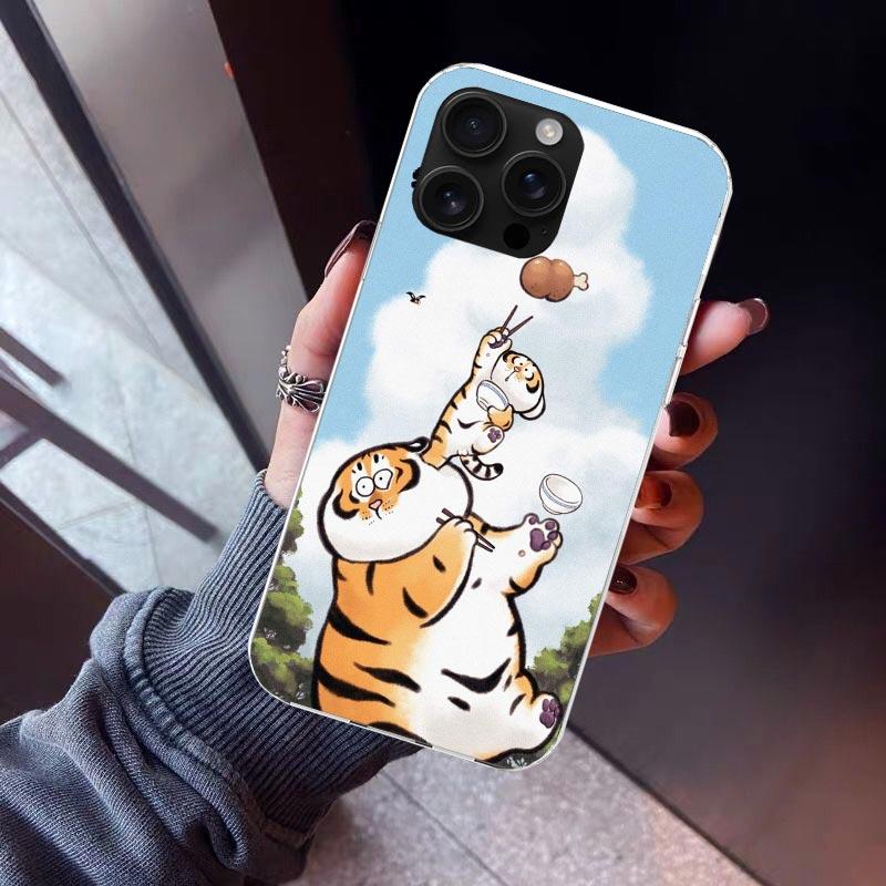 Cartoon Fat Tiger Phone Case For iPhone 17 Air 16 15 Pro Max 14 Plus 13 Mini 12 11 Cover 7 8 SE Silicone Shell Print Fundas 17 A
