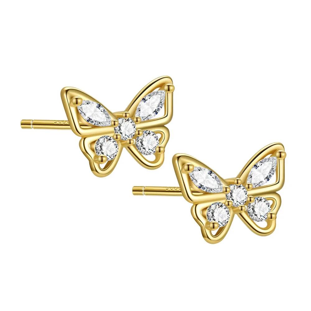 Fashion Female Earrings  Sterling Silver Butterfly Shaped Inlaid Cubic Zircon Earrings for Women  Girlfriend Gift
