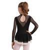 Girls Figure Skating Dance Costume Long Sleeve Rhinestone Patchwork Hollow Back Dress Hair Band
