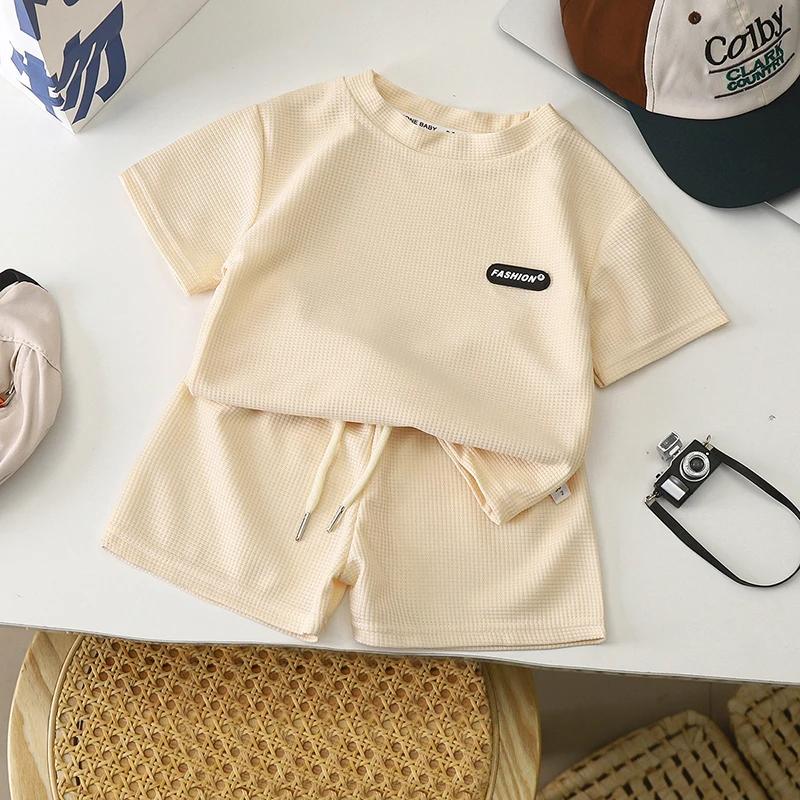 2 Stücke Casual Kinder Kurzarm Shorts Sets Sommer Kinder Kleidung Junge Mädchen Baby T Hose Outfits Soild Farbe Trainingsanzüge 1-8 jahre