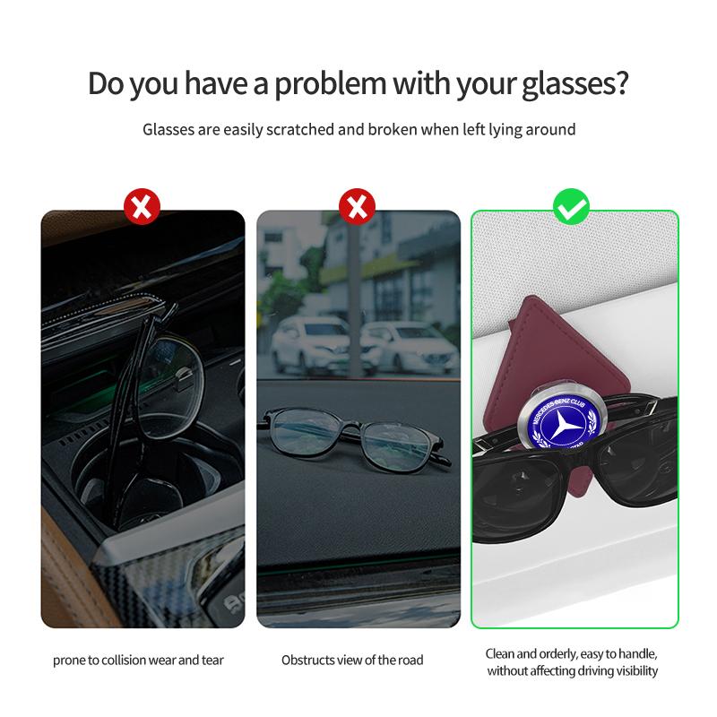 Leather Car Eyeglass Holder Glasses Storage Clip Accessories For Mercedes Benz CLK GLC W212 C200 C300 W203 W204 W205 W169 W176