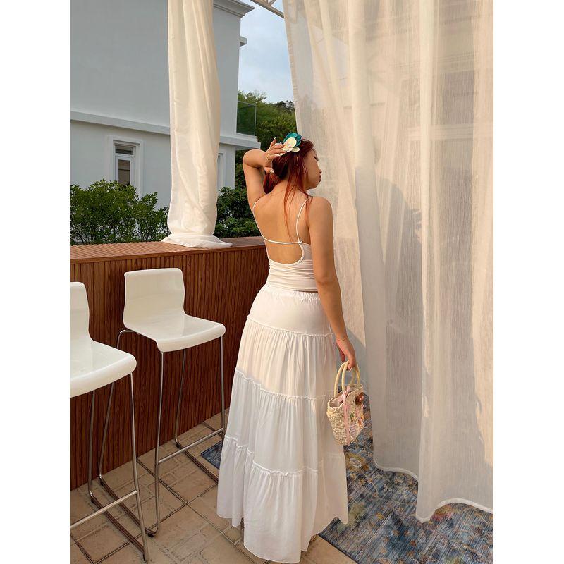 Brother Nan Loose-Fit White Elastic Waist Skirt Women's Summer Thin 2024 New Arrival Plus Size Plus Size Ladies High Waist A- line Skirt