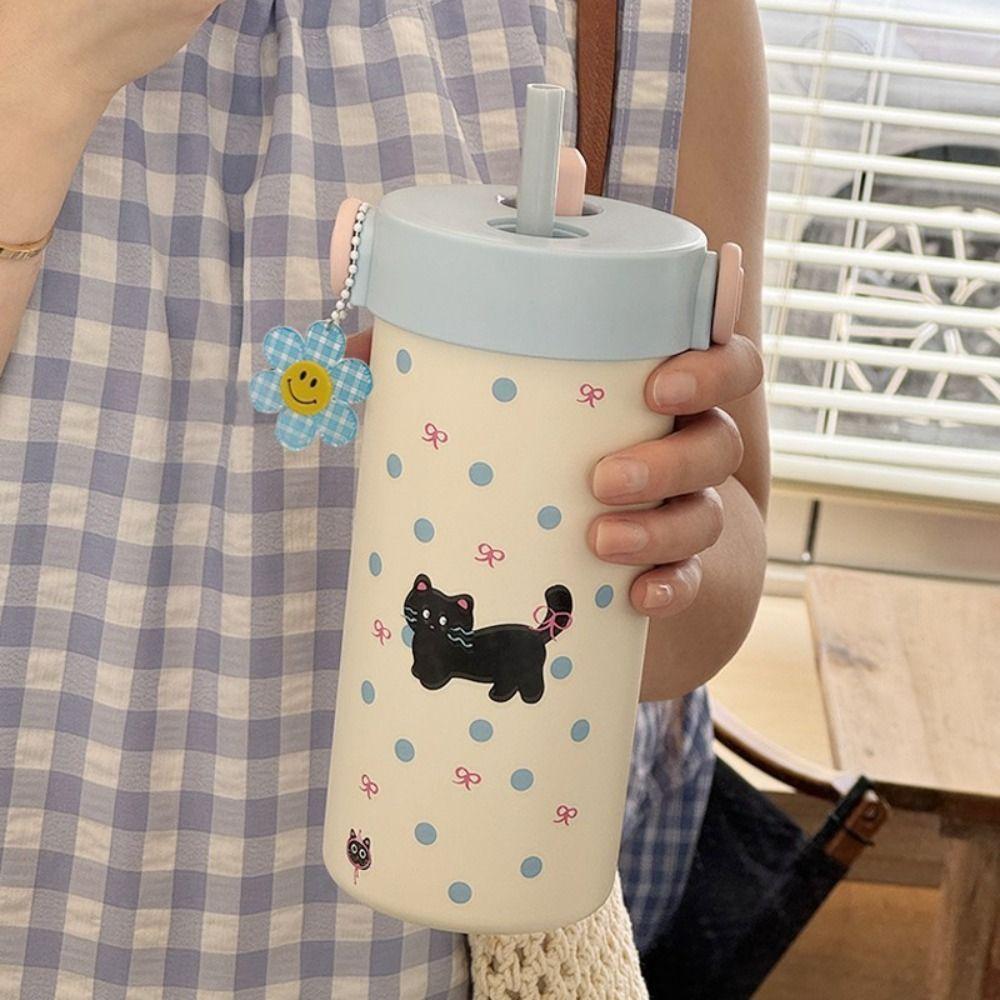 600ML Vacuum Cup With Pendant Insulated Cup Cute Thermal Water Bottle  for Boys and Girls