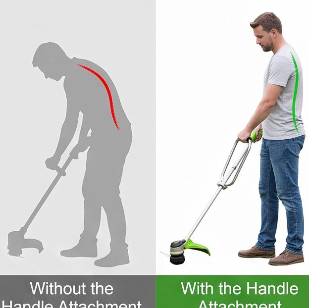 15in Weed Eater Handle Extension with Shoulder Strap - Silver Aluminum Ergonomic Trimmer Grip with Support Clip for Lawn Care Gardening Yard Trimmi