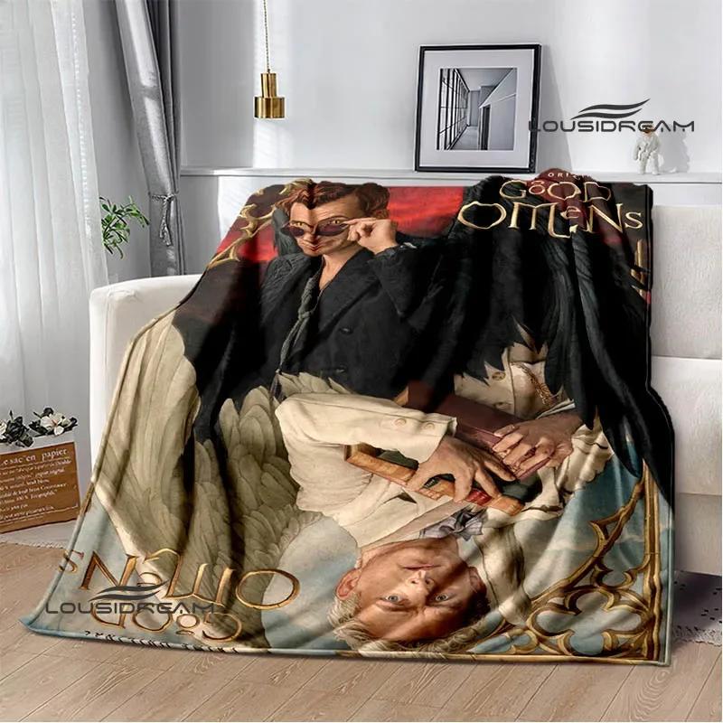 

Good omens movie print blanket kids warm nice flannel soft comfortable home travel blanket bed blanket birthday gift 75x90cm