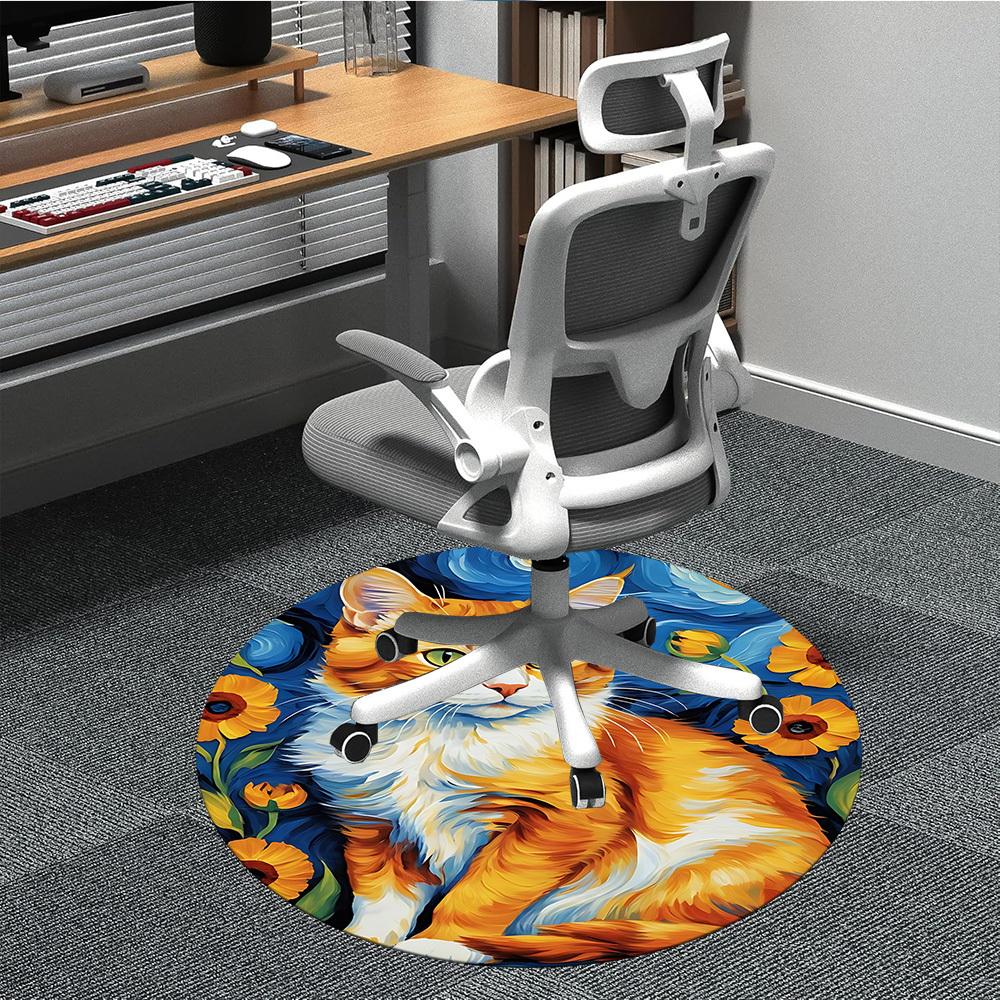 

1pc Cat Art Print Chair Carpet for Office Non-Slip, Machine Washable Rug for Office - Holiday DecorMachine Made yy251029041 80cm by 80cm