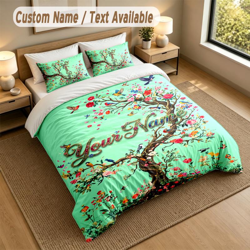 Floral Garden Theme Personalized 3Pcs Bedding Set Custom Text & Name 1 Sheet 2 Pillowcases Household Bedding 1pc