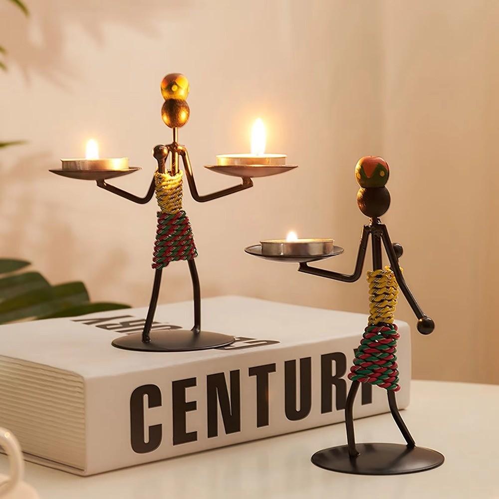1pc Knick-knack Props Candle Holder Handmade Iron Romantic Candlelight Candlestick  Home Decor