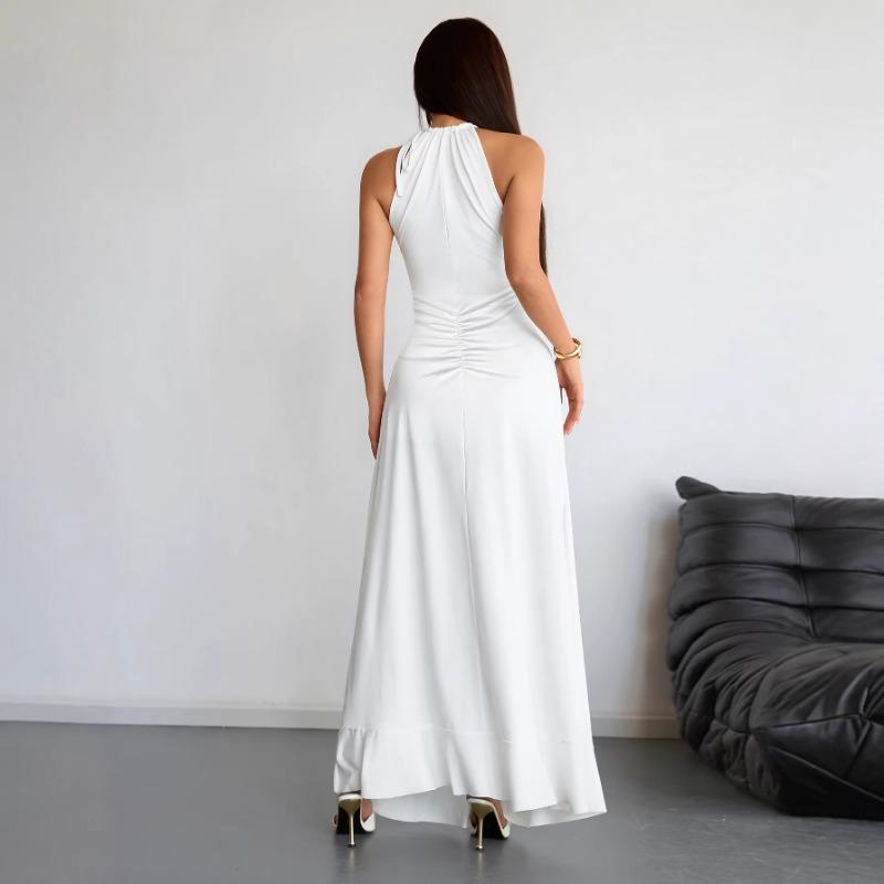 New Dress European and American Fashion Slim Slim Pleated Long Skirt Solid Color Women's Summer Dress Long Skirt