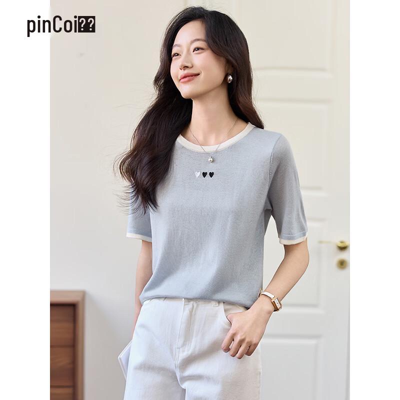 

Pincai Women s Heart Embroidery Knit T-Shirt M