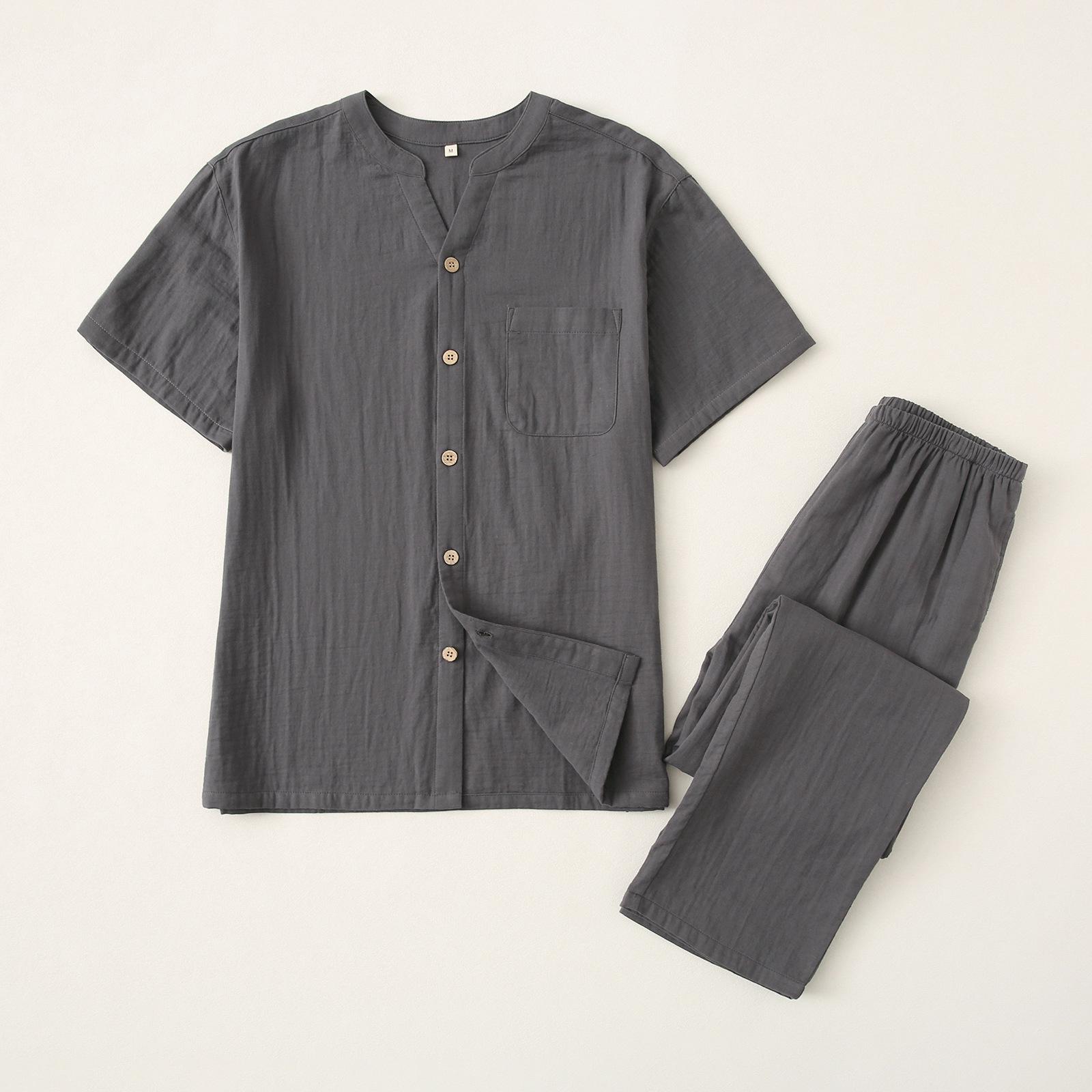 

Japanese Style 100% Cotton Gauze Pajamas: Couple s Long-Sleeve, Long-Pants Set for Spring/Summer Large